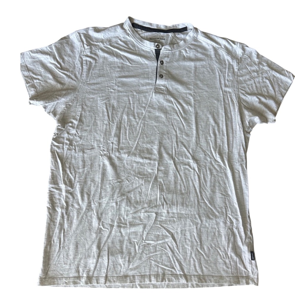 Kenneth Cole Mens XL Henley Shirt Short Sleeve Grey Heathered Button Top